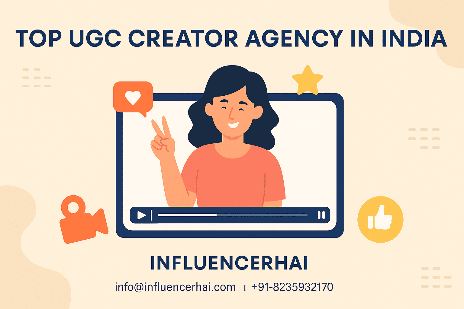 Promotional banner of InfluencerHai - Top UGC Creator Agency in India with contact details