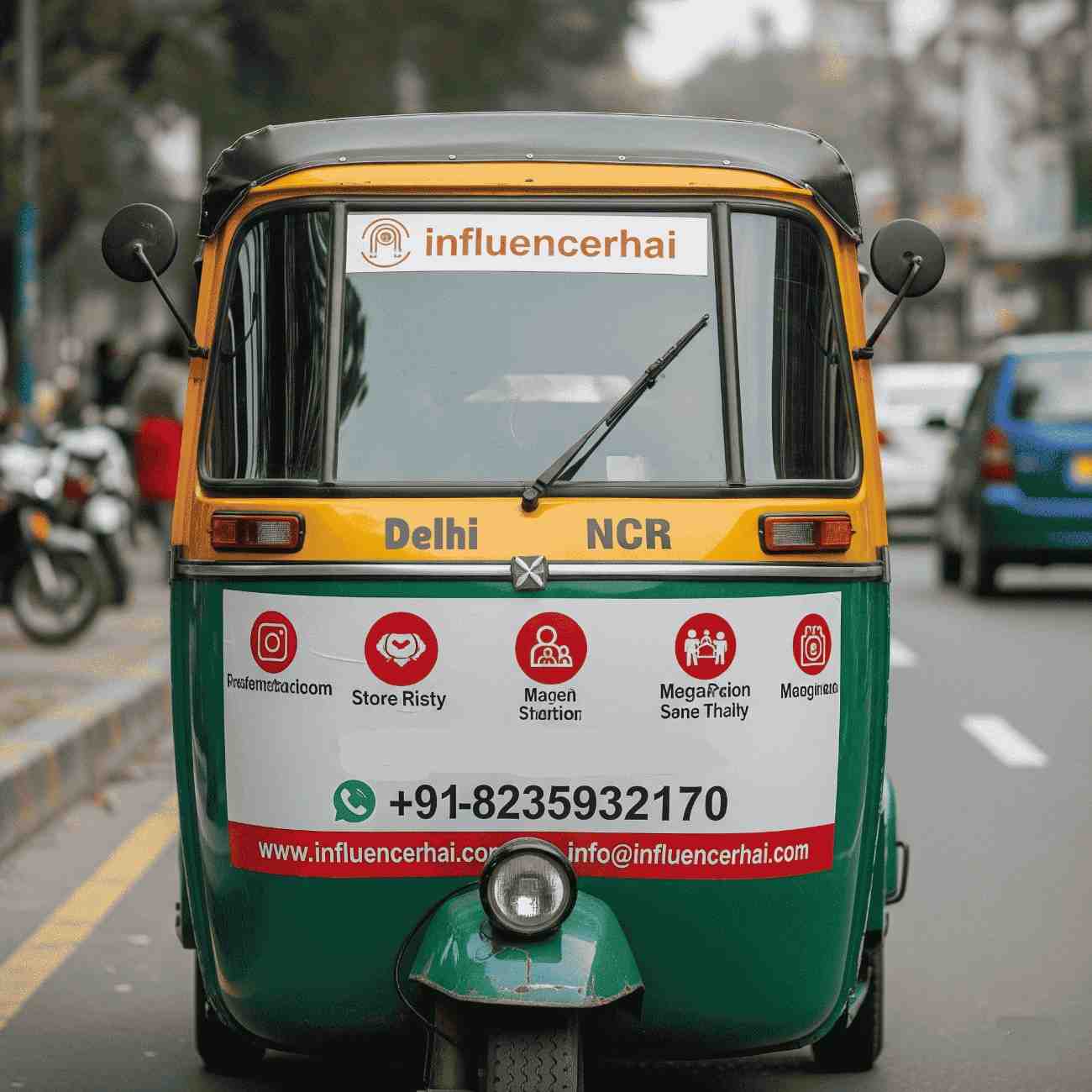Auto Rickshaw Advertising Delhi NCR | Hyperlocal Branding by InfluencerHai